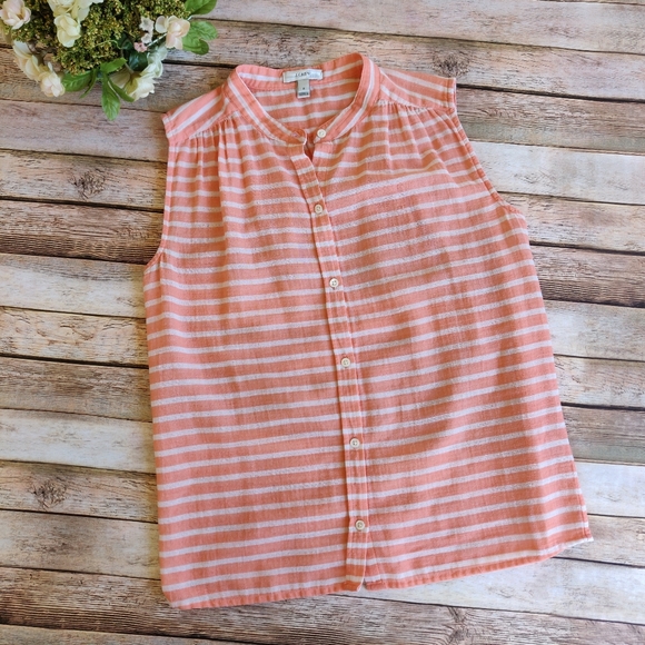 J. Crew Tops - J. Crew Coral White Striped Button Down Top
